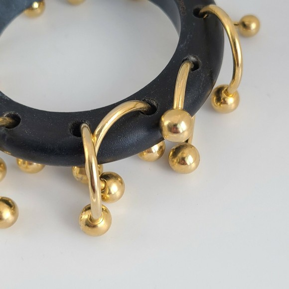 Eddie Borgo Bangle Black and Gold Tone Ball 3/4 Rings Bracelet - Picture 6 of 6